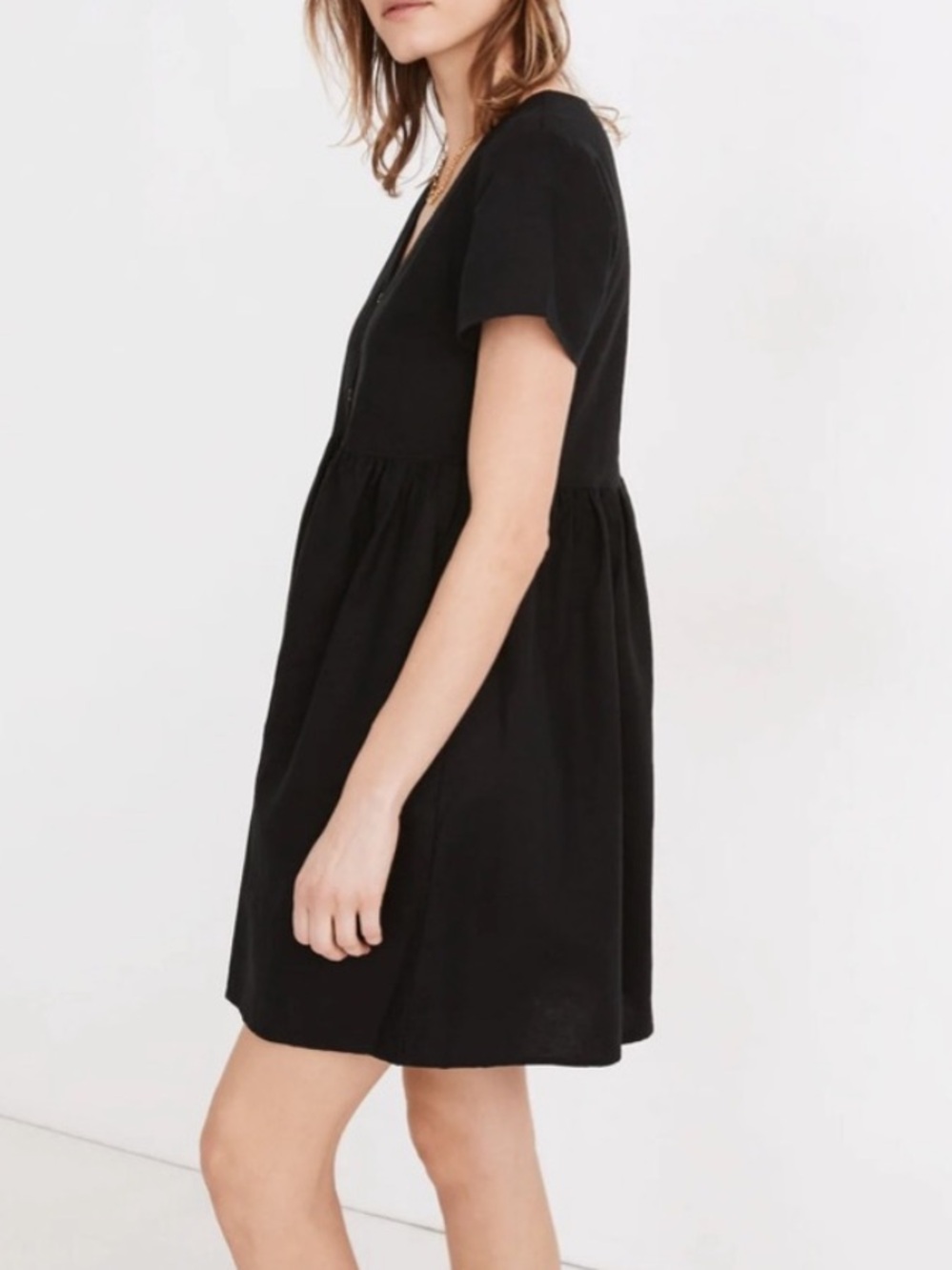 Madewell Black Linen Alexandra Button-Front Mini Dress Size L - Picture 3 of 11